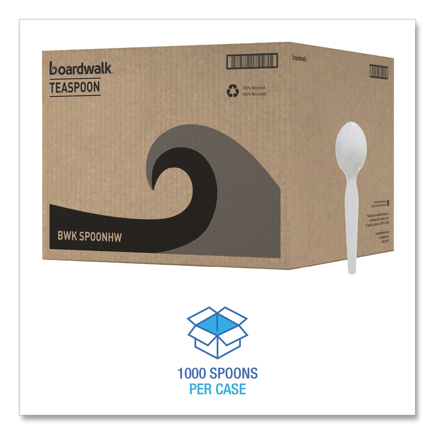 Heavyweight Polystyrene Cutlery, Teaspoon, White, 1000/Carton - 