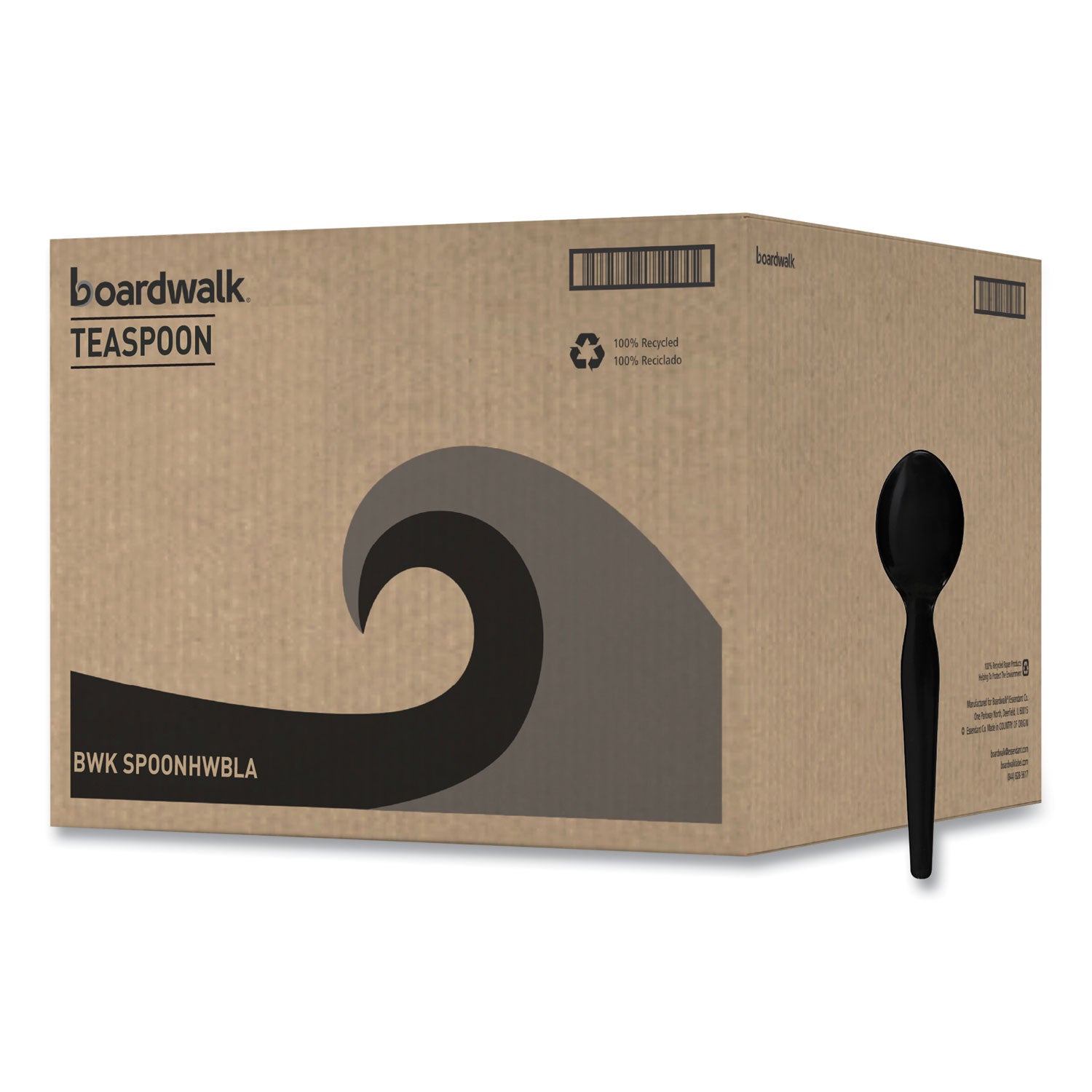 Heavyweight Polystyrene Cutlery, Teaspoon, Black, 1000/Carton - 