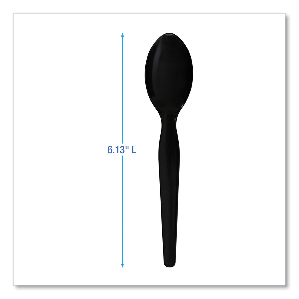 Heavyweight Polystyrene Cutlery, Teaspoon, Black, 1000/Carton