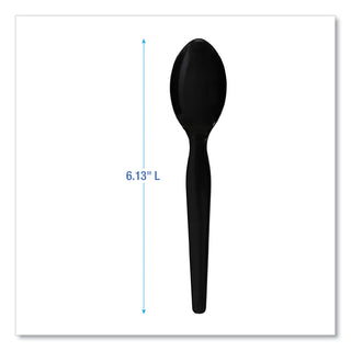 Heavyweight Polystyrene Cutlery, Teaspoon, Black, 1000/Carton