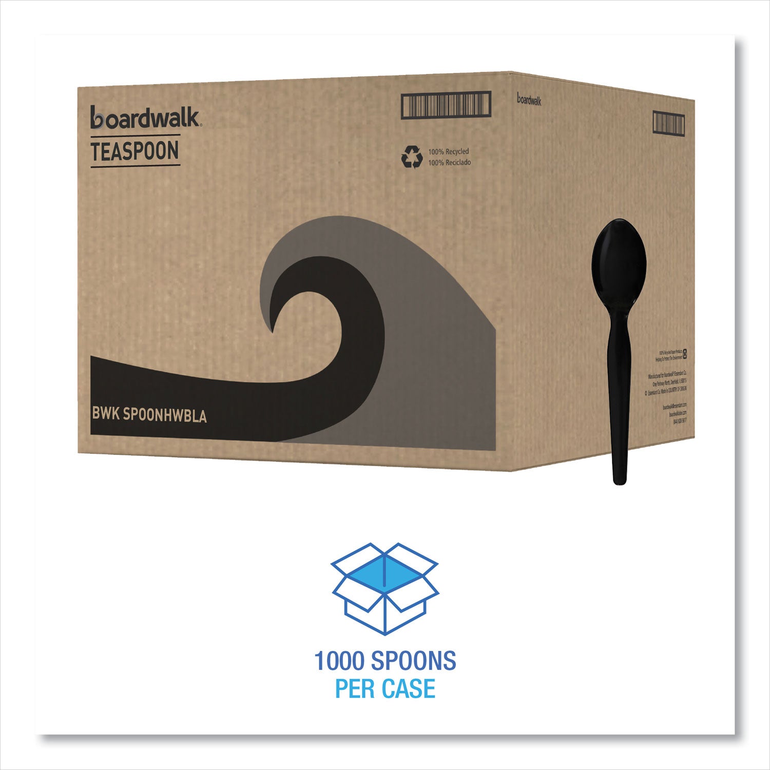 Heavyweight Polystyrene Cutlery, Teaspoon, Black, 1000/Carton