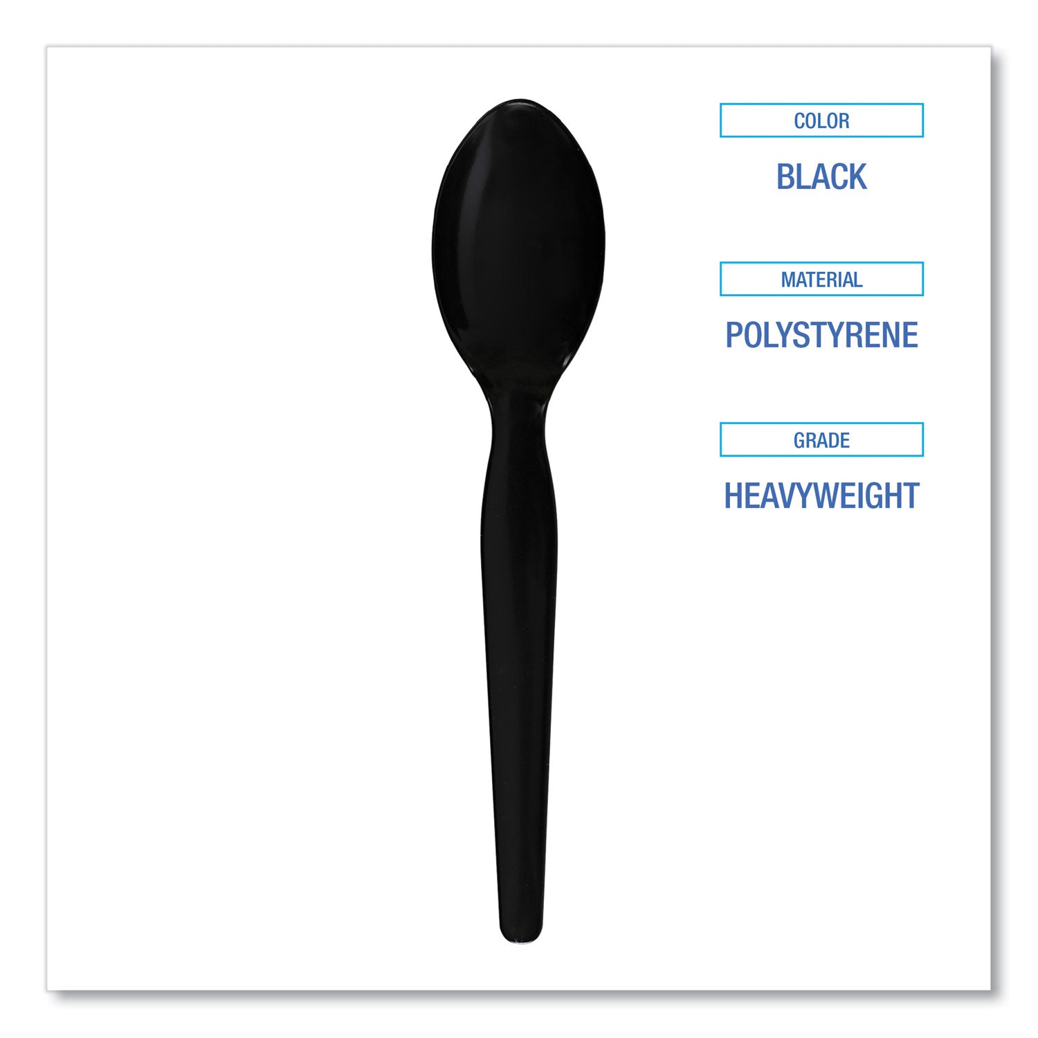 Heavyweight Polystyrene Cutlery, Teaspoon, Black, 1000/Carton