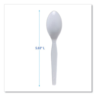 Mediumweight Polystyrene Cutlery, Teaspoon, White, 100/Box