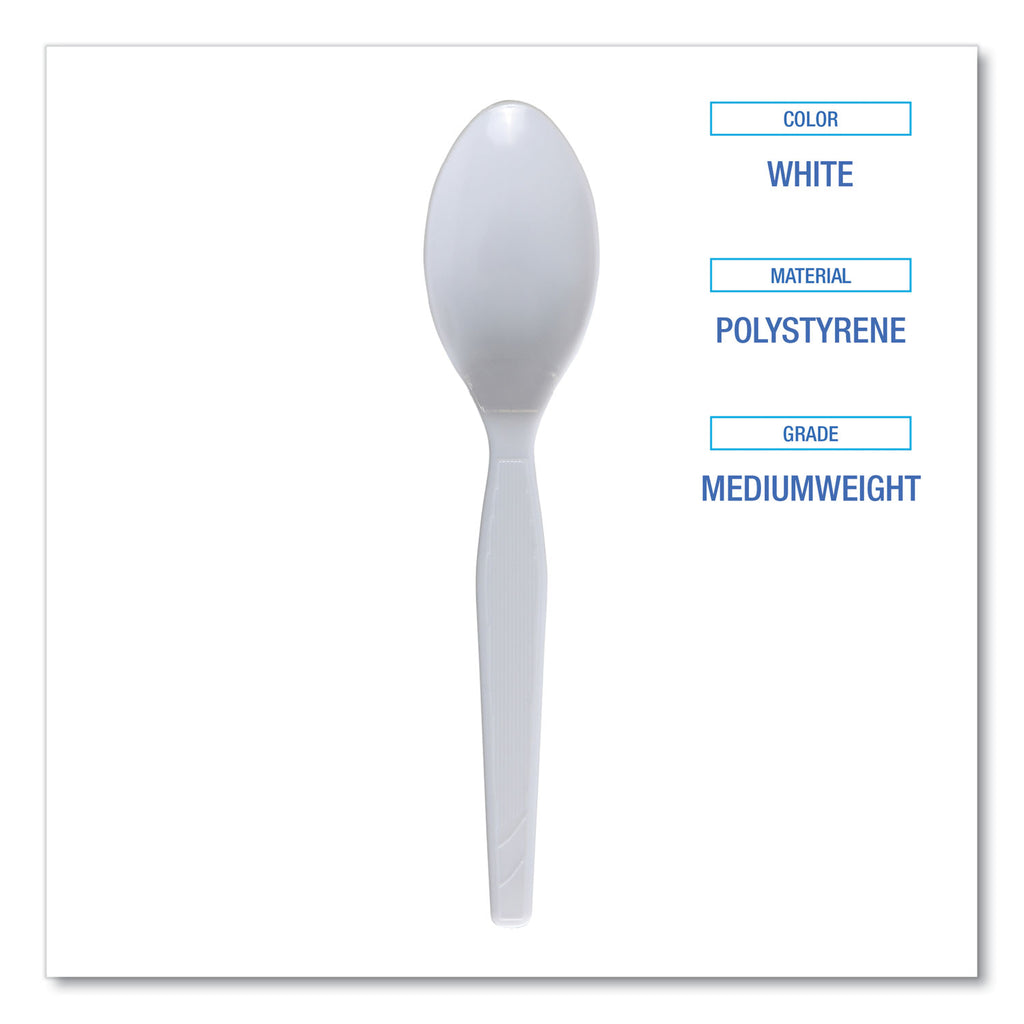 Mediumweight Polystyrene Cutlery, Teaspoon, White, 10 Boxes of 100/Carton