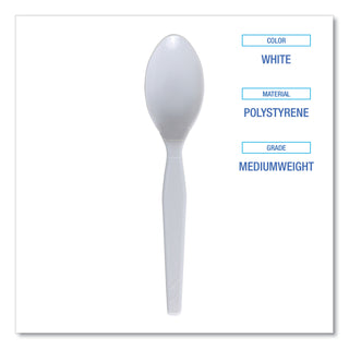 Mediumweight Polystyrene Cutlery, Teaspoon, White, 10 Boxes of 100/Carton