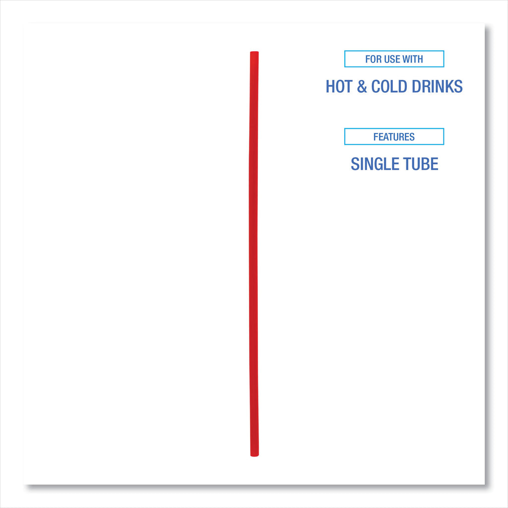 Single-Tube Stir-Straws,5.25", Polypropylene, Red, 1,000/Pack, 10 Packs/Carton - 