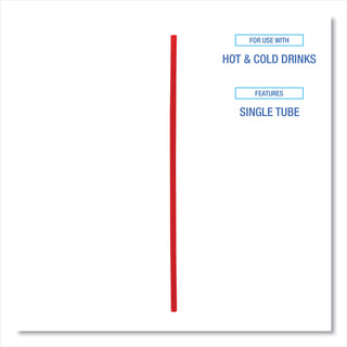 Single-Tube Stir-Straws,5.25", Polypropylene, Red, 1,000/Pack, 10 Packs/Carton - 