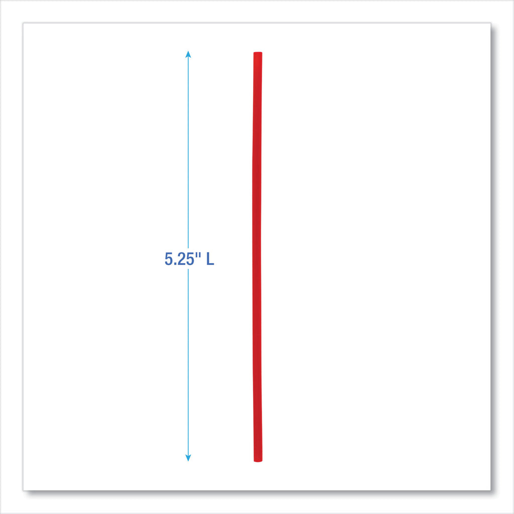 Single-Tube Stir-Straws,5.25", Polypropylene, Red, 1,000/Pack, 10 Packs/Carton - 