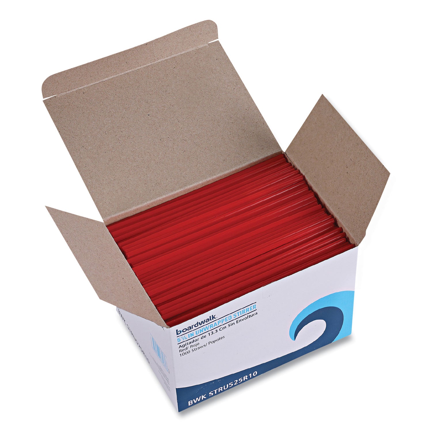 Single-Tube Stir-Straws,5.25", Polypropylene, Red, 1,000/Pack, 10 Packs/Carton - 