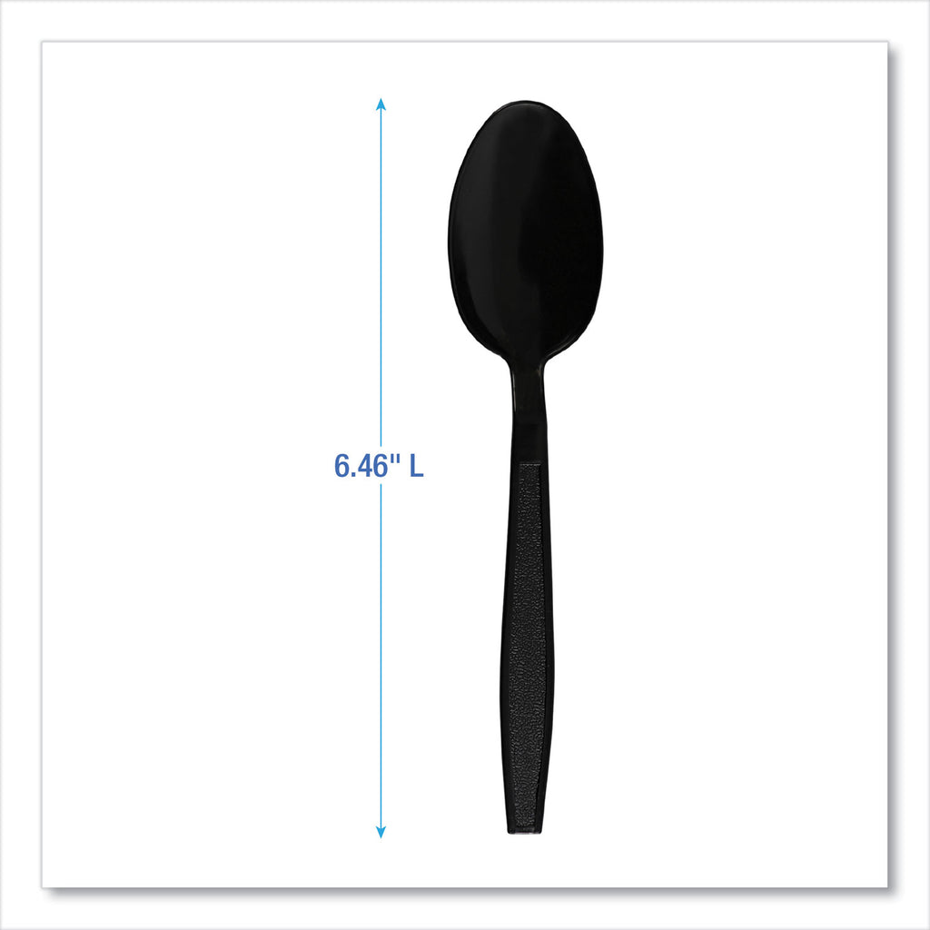 Heavyweight Polypropylene Cutlery, Teaspoon, Black, 1000/Carton