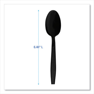 Heavyweight Polypropylene Cutlery, Teaspoon, Black, 1000/Carton