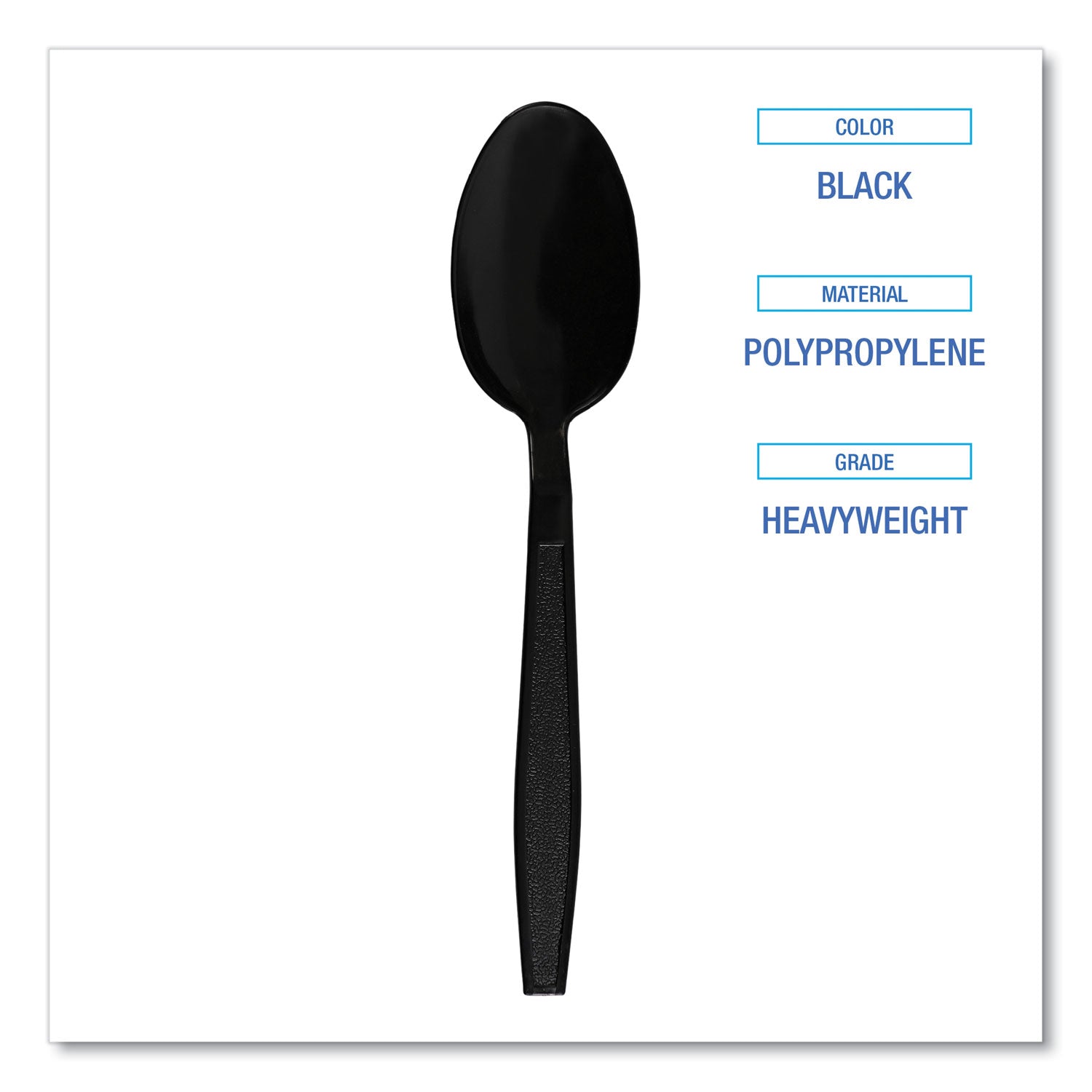 Heavyweight Polypropylene Cutlery, Teaspoon, Black, 1000/Carton