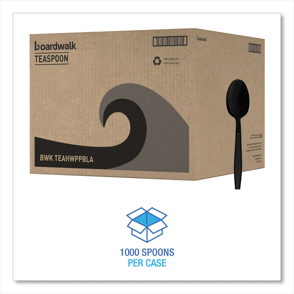 Heavyweight Polypropylene Cutlery, Teaspoon, Black, 1000/Carton