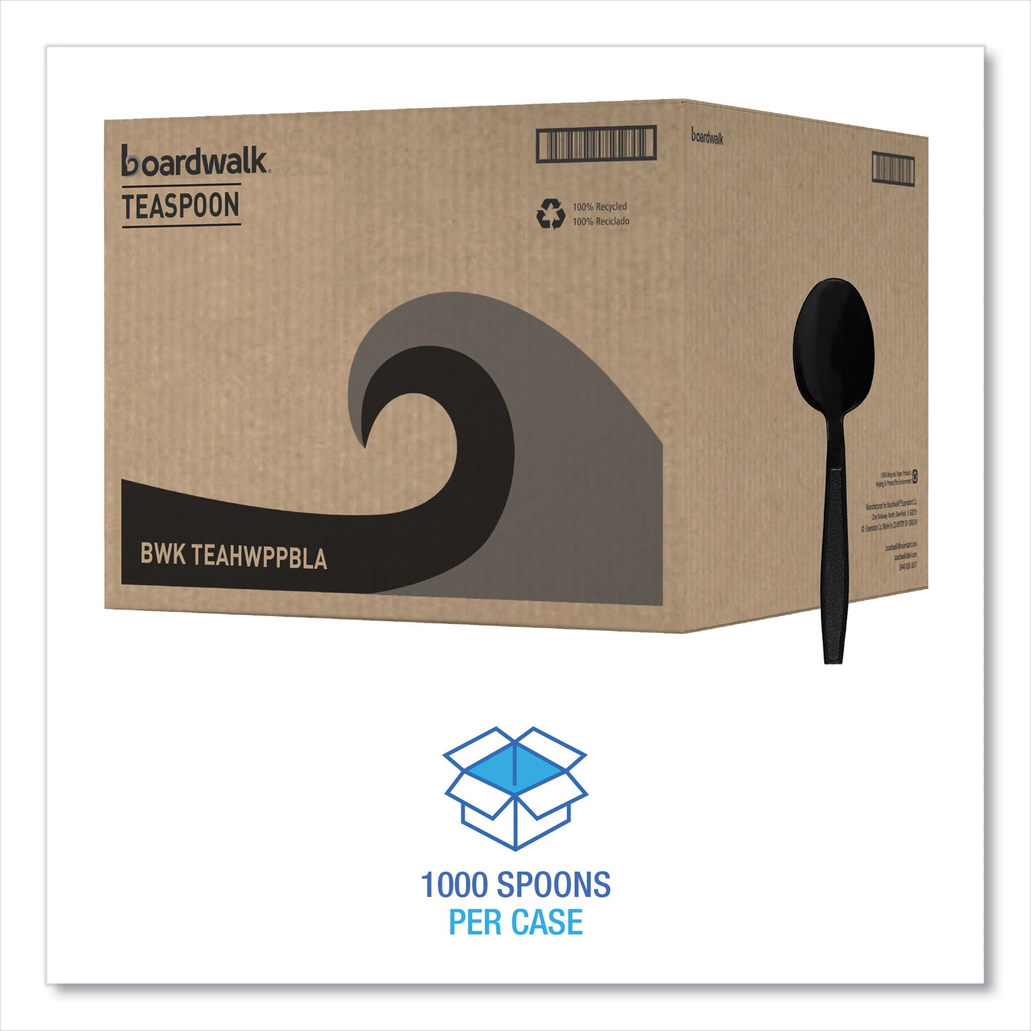 Heavyweight Polypropylene Cutlery, Teaspoon, Black, 1000/Carton