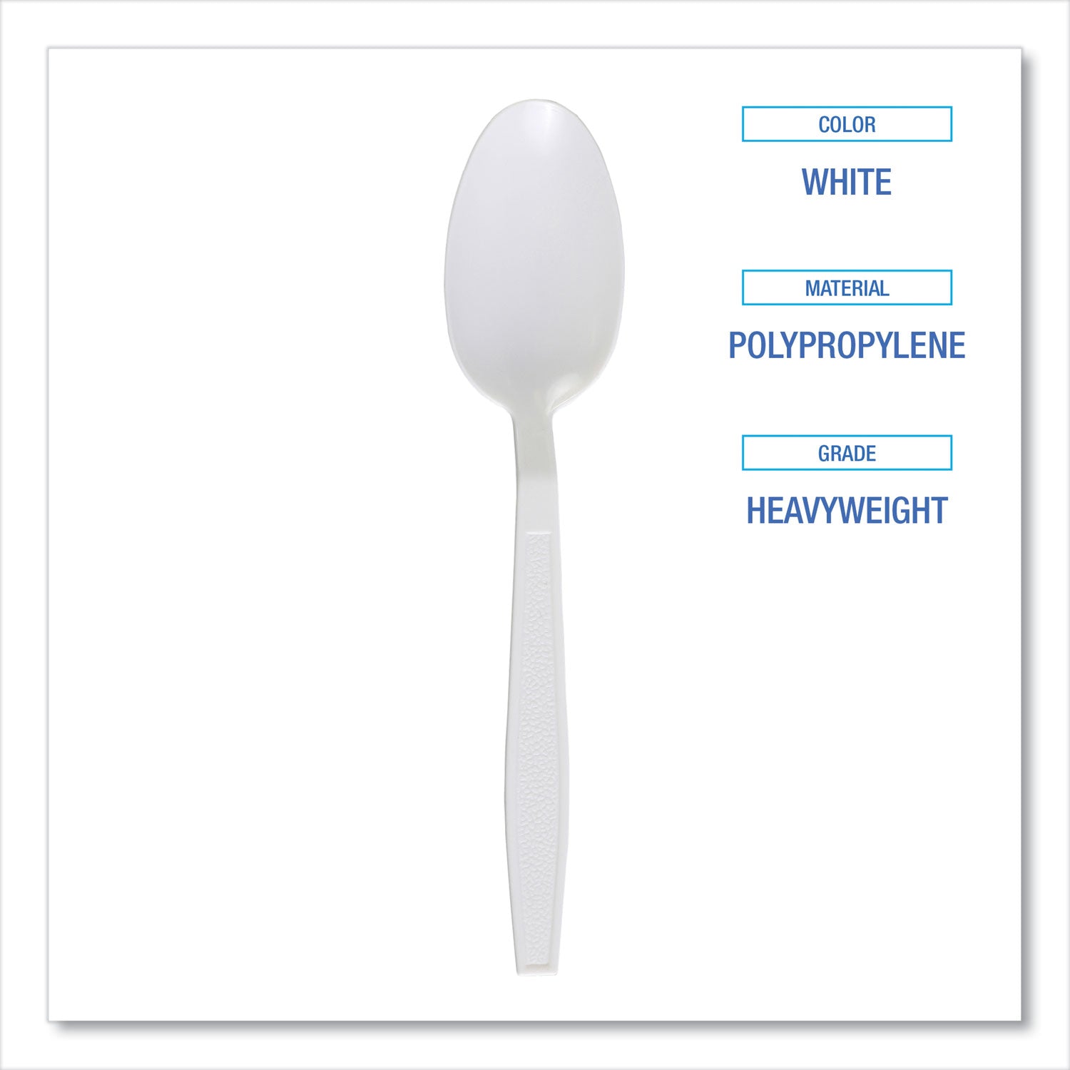 Heavyweight Polypropylene Cutlery, Teaspoon, White, 1000/Carton