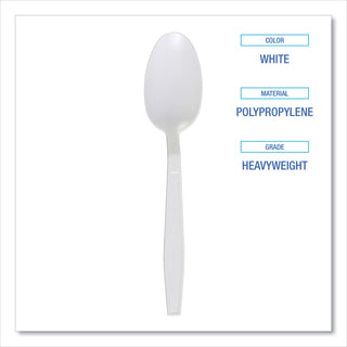 Heavyweight Polypropylene Cutlery, Teaspoon, White, 1000/Carton