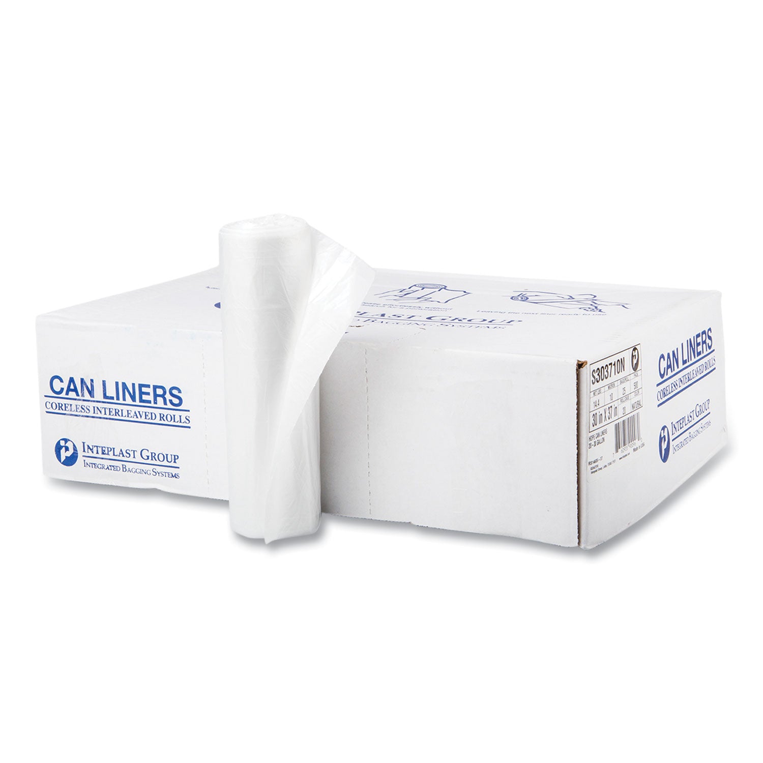 High-Density Commercial Can Liners, 30 gal, 10 mic, 30" x 37", Clear, 25 Bags/Roll, 20 Interleaved Rolls/Carton