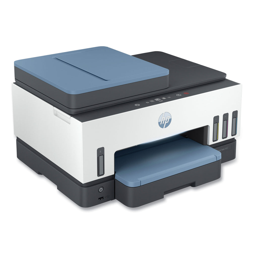 HP Smart Tank 7602 Wireless Inkjet Multifunction Printer - Color - White - Copier/Fax/Printer/Scanner - 4800 x 1200 dpi Print - Automatic Duplex Print - Up to 6000 Pages Monthly - Color Flatbed Scanner - 1200 dpi Optical Scan - Color Fax - Gigabit Et