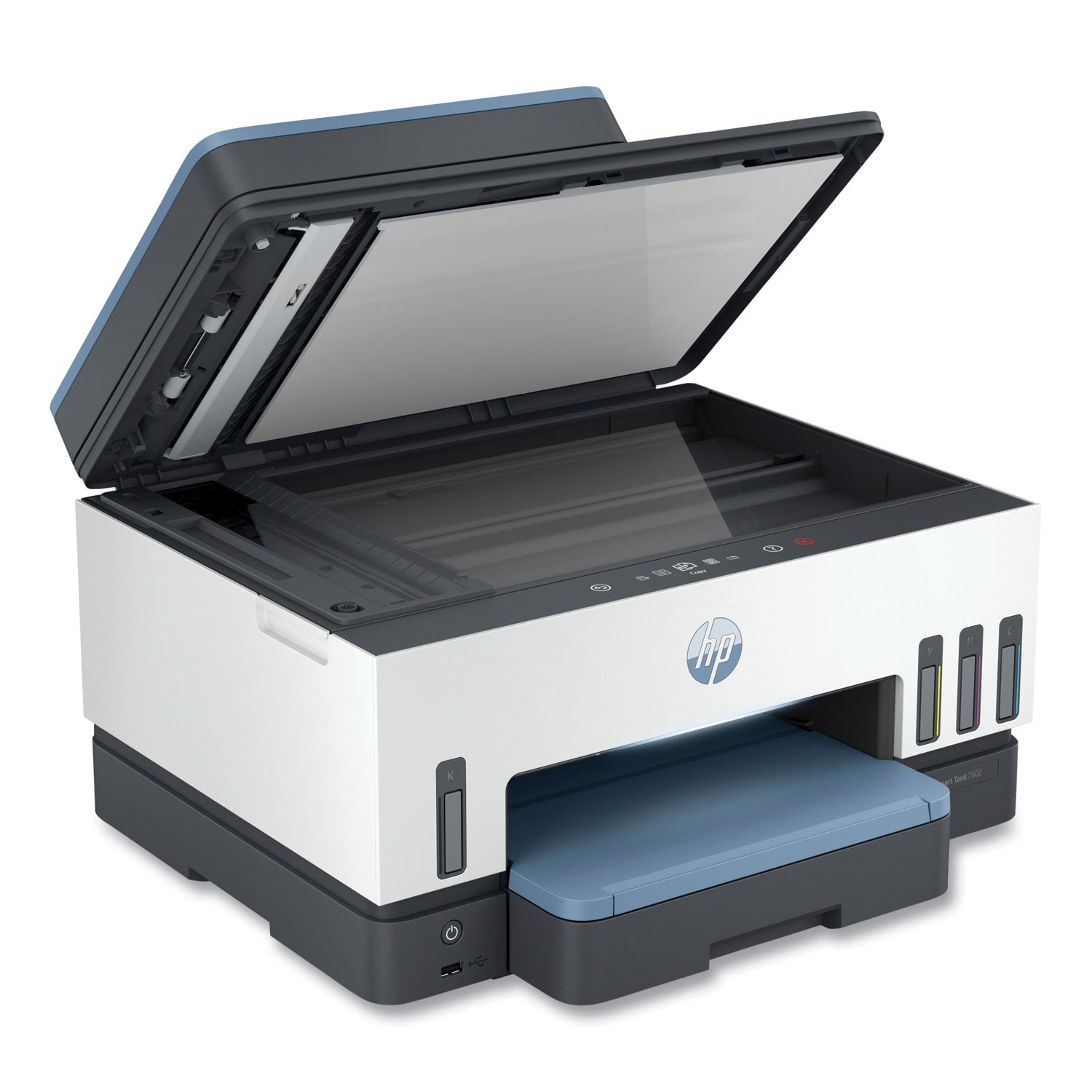HP Smart Tank 7602 Wireless Inkjet Multifunction Printer - Color - White - Copier/Fax/Printer/Scanner - 4800 x 1200 dpi Print - Automatic Duplex Print - Up to 6000 Pages Monthly - Color Flatbed Scanner - 1200 dpi Optical Scan - Color Fax - Gigabit Et