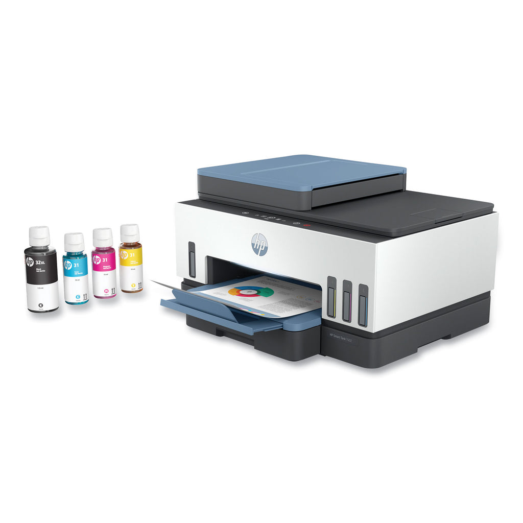 HP Smart Tank 7602 Wireless Inkjet Multifunction Printer - Color - White - Copier/Fax/Printer/Scanner - 4800 x 1200 dpi Print - Automatic Duplex Print - Up to 6000 Pages Monthly - Color Flatbed Scanner - 1200 dpi Optical Scan - Color Fax - Gigabit Et