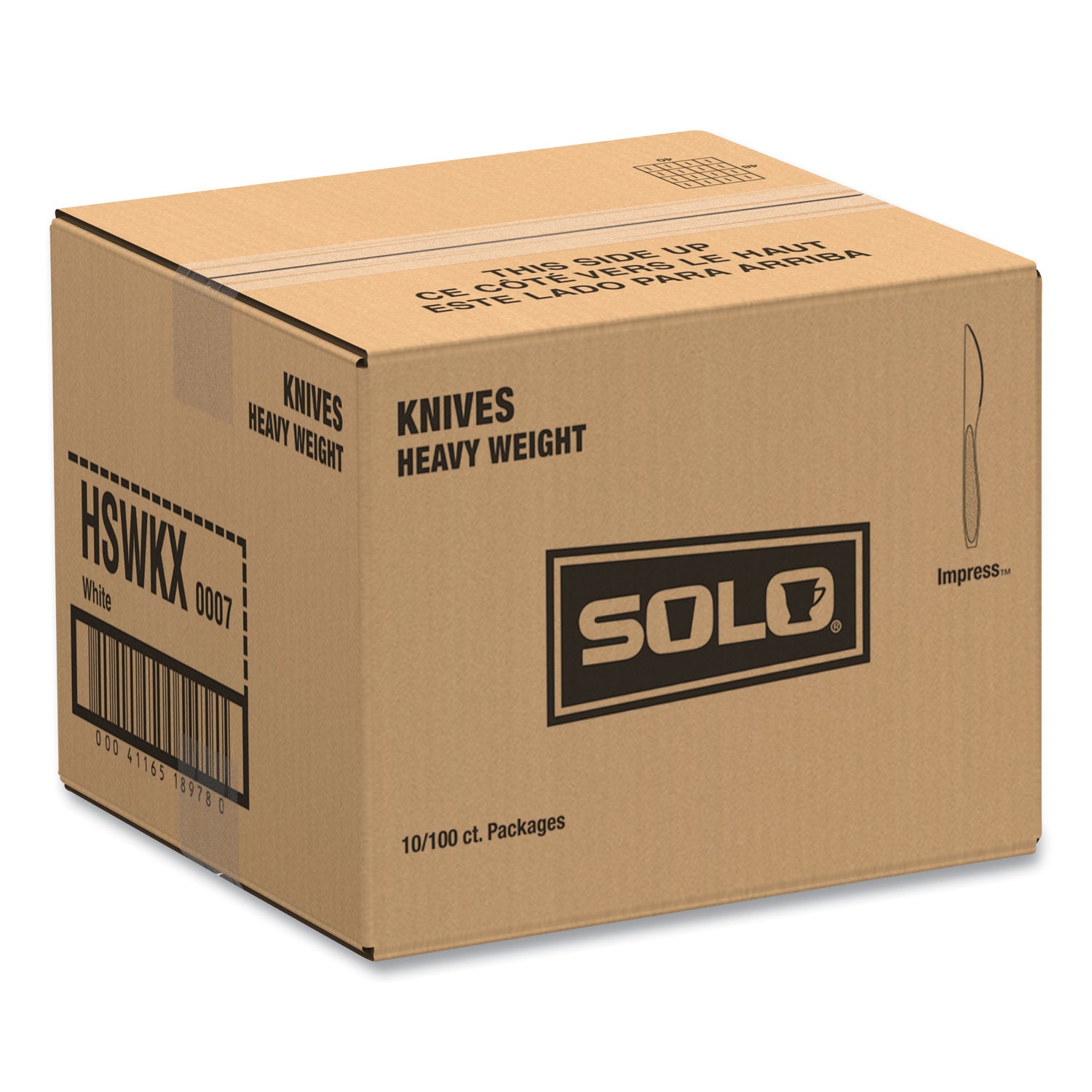 Impress Heavyweight Full-Length Polystyrene Cutlery, Knife, White, 100/Box, 10 Boxes/Carton