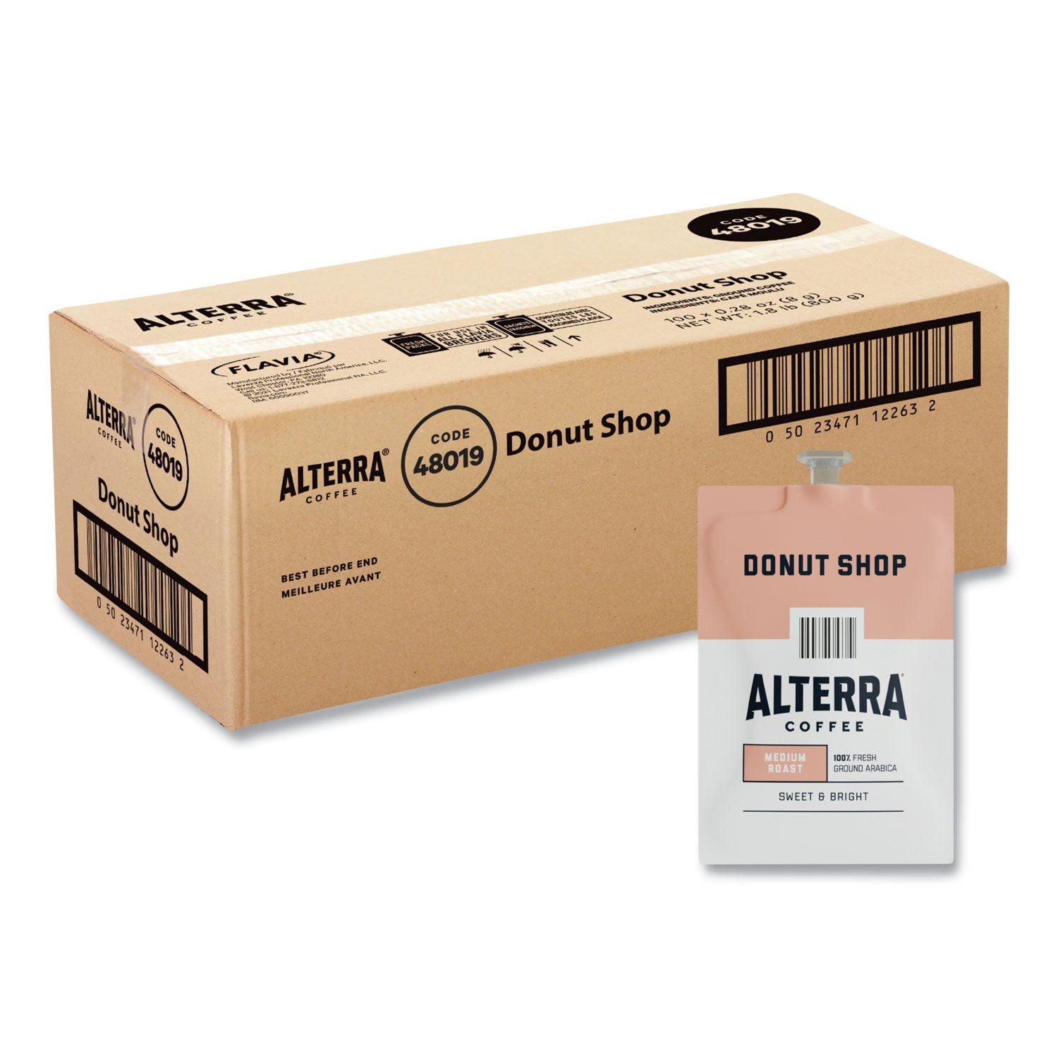 Alterra Donut Shop Coffee Freshpack, Donut Shop, 0.28 oz Pouch, 100/Carton - 3