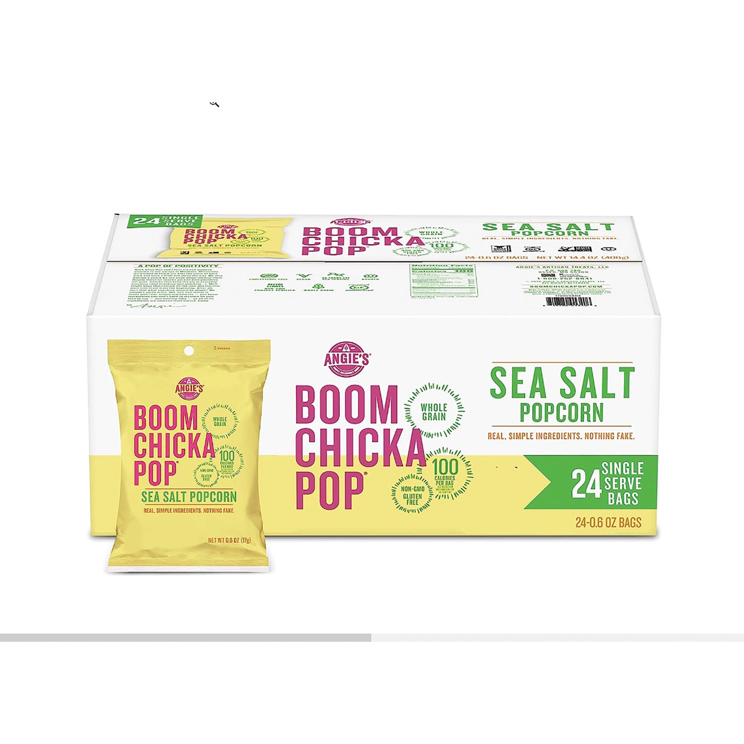 Angie's BOOMCHICKAPOP Popcorn - Non-GMO, Gluten-free - Sea Salt - 1 oz - 24 / Carton