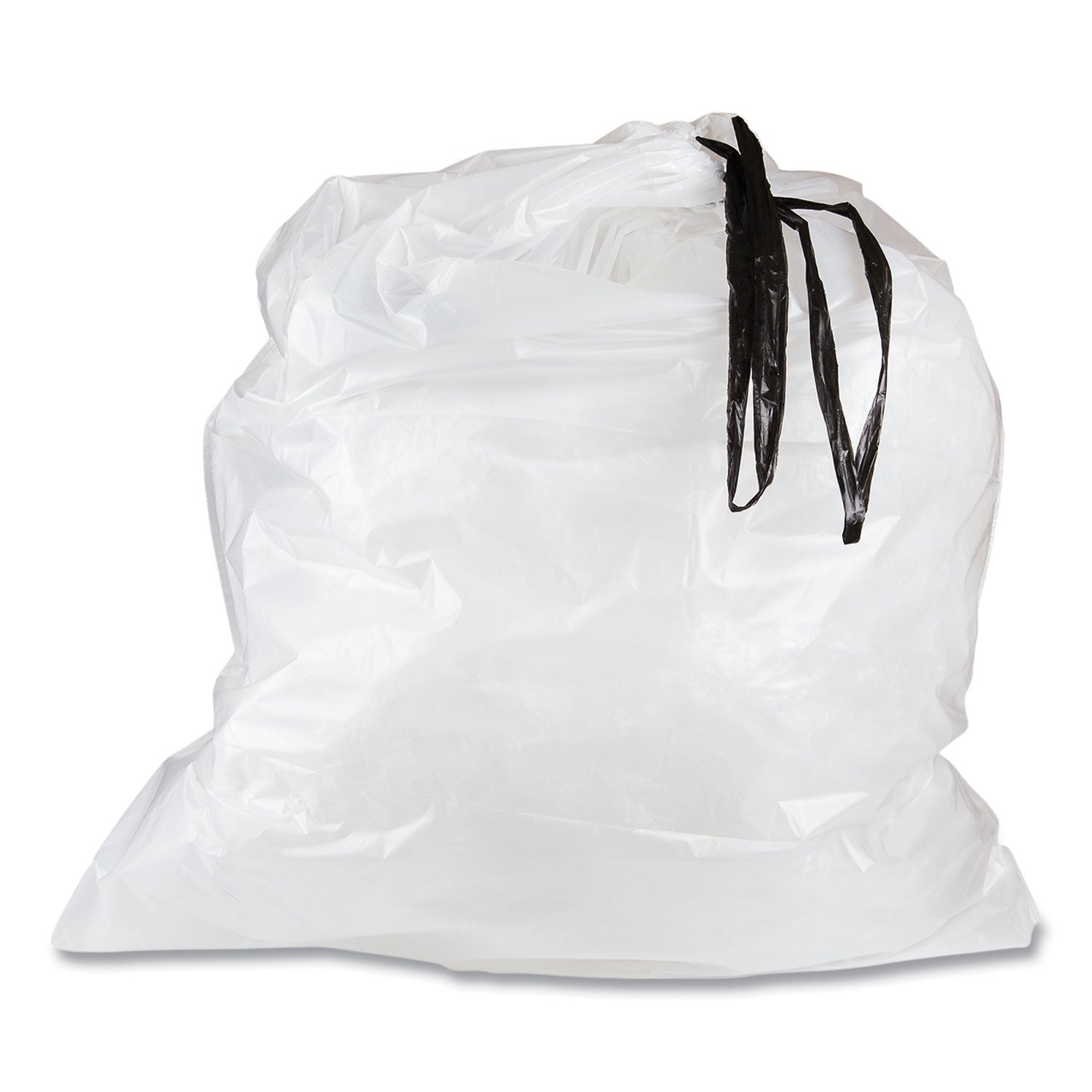 Draw-Tuff Institutional Draw-Tape Can Liners, 55 gal, 1.9 mil, 42.5" x 35.5", Natural, 10 Bags/Roll, 5 Rolls/Carton