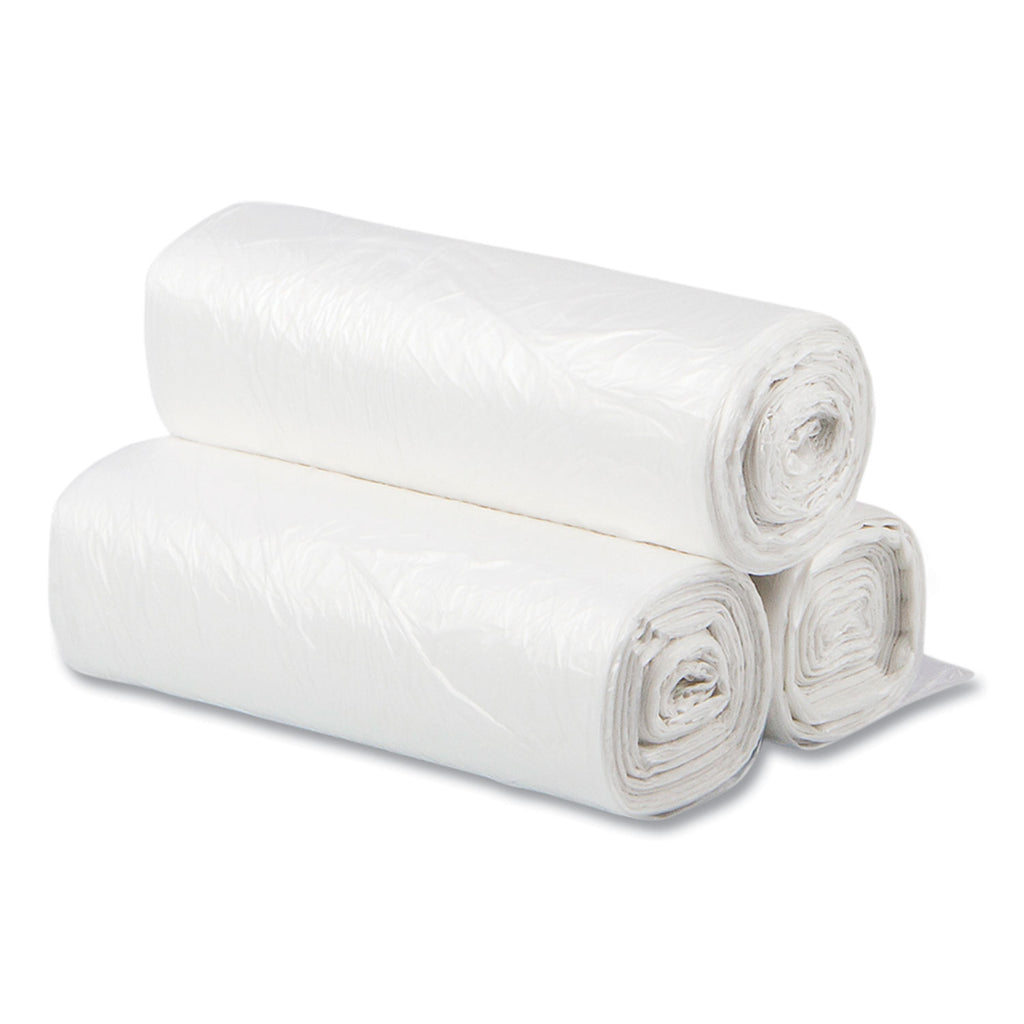 High-Density Commercial Can Liners, 10 gal, 6 mic, 24" x 24", Natural, 50 Bags/Roll, 20 Perforated Rolls/Carton