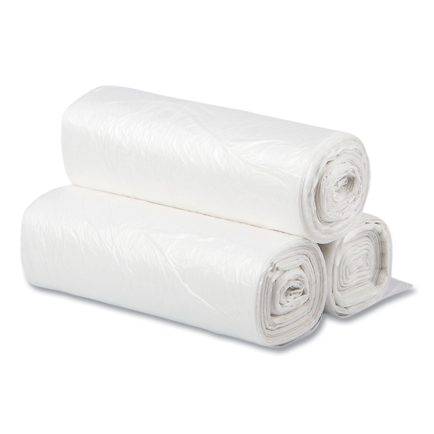 High-Density Commercial Can Liners, 10 gal, 6 mic, 24" x 24", Natural, 50 Bags/Roll, 20 Perforated Rolls/Carton