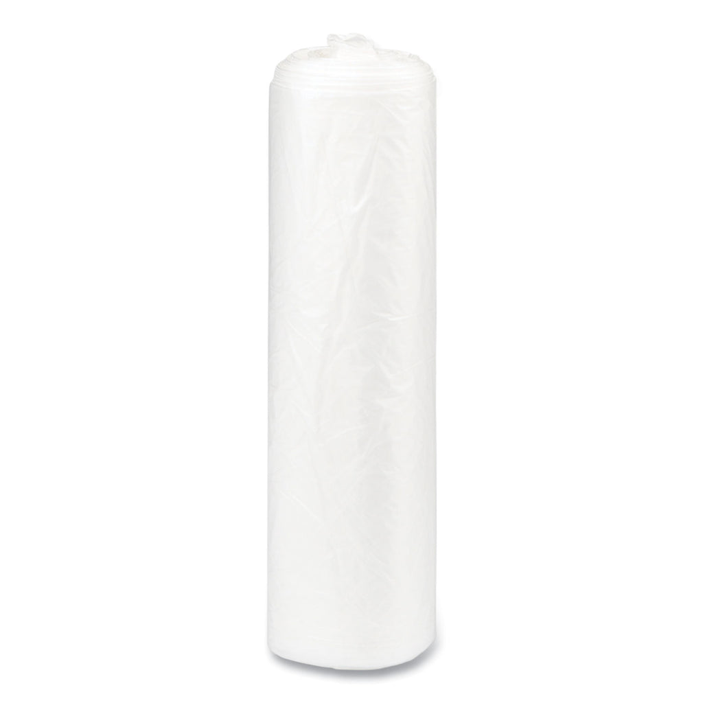 High-Density Commercial Can Liners, 30 gal, 8 mic, 30" x 37", Clear, 25 Bags/Roll, 20 Interleaved Rolls/Carton