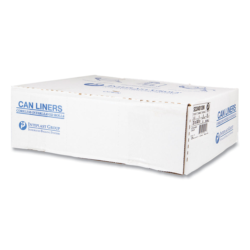 High-Density Commercial Can Liners, 33 gal, 13 mic, 33" x 40", Clear, 25 Bags/Roll, 20 Interleaved Rolls/Carton
