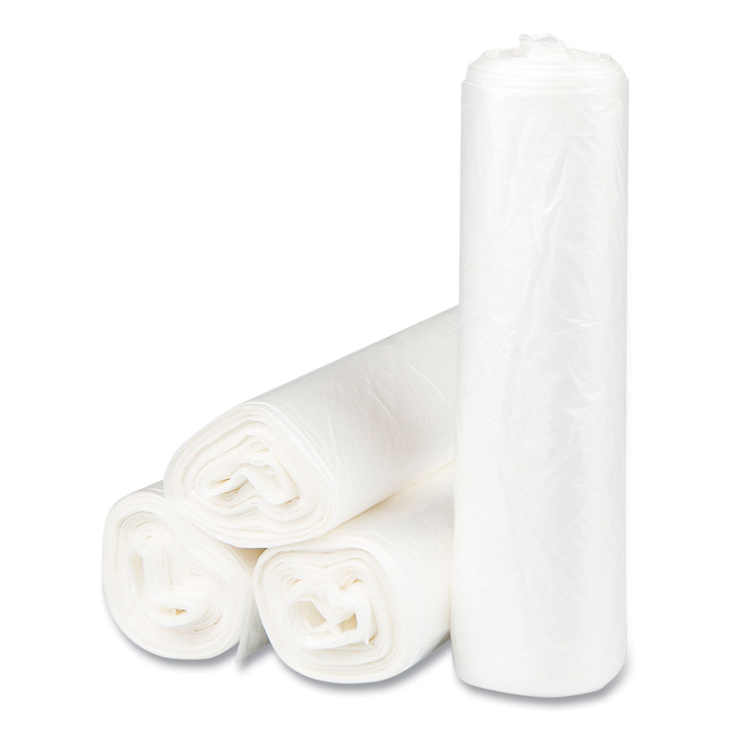 High-Density Commercial Can Liners, 33 gal, 17 mic, 33" x 40", Clear, 25 Bags/Roll, 10 Interleaved Rolls/Carton