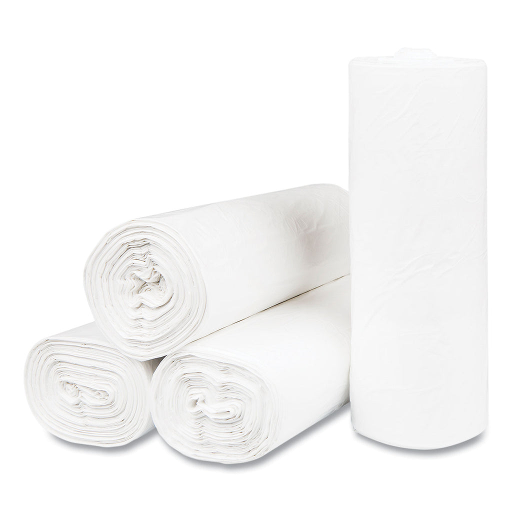 High-Density Commercial Can Liners, 55 gal, 17 mic, 36" x 60", Clear, 25 Bags/Roll, 8 Interleaved Rolls/Carton