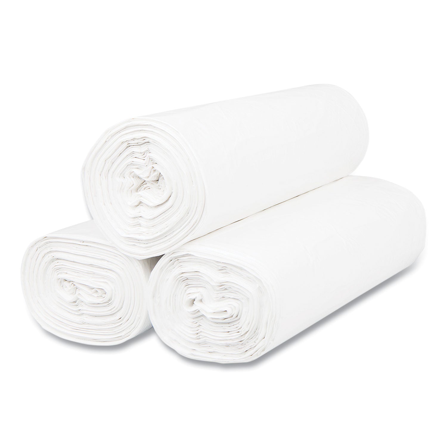 High-Density Commercial Can Liners, 55 gal, 17 mic, 36" x 60", Clear, 25 Bags/Roll, 8 Interleaved Rolls/Carton