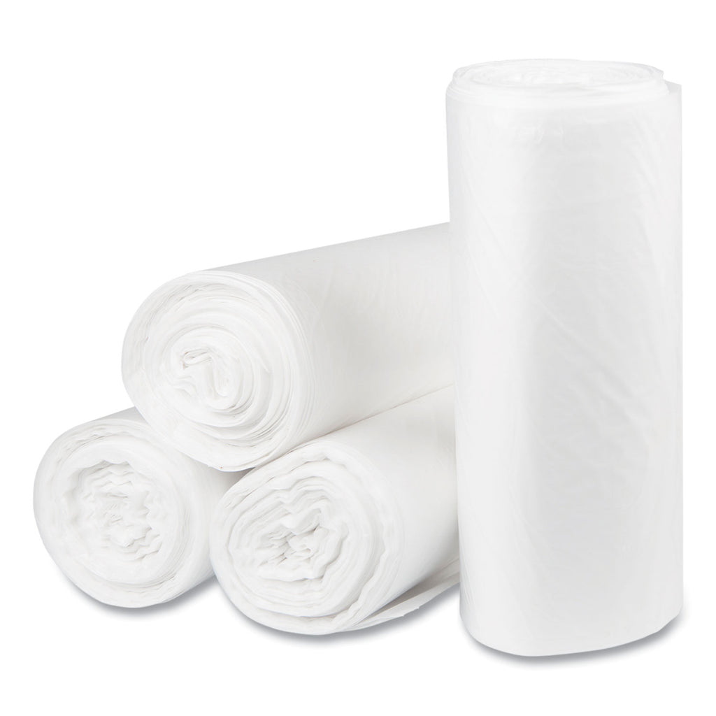 High-Density Commercial Can Liners, 60 gal, 22 mic, 38" x 60", Clear, 25 Bags/Roll, 6 Interleaved Rolls/Carton