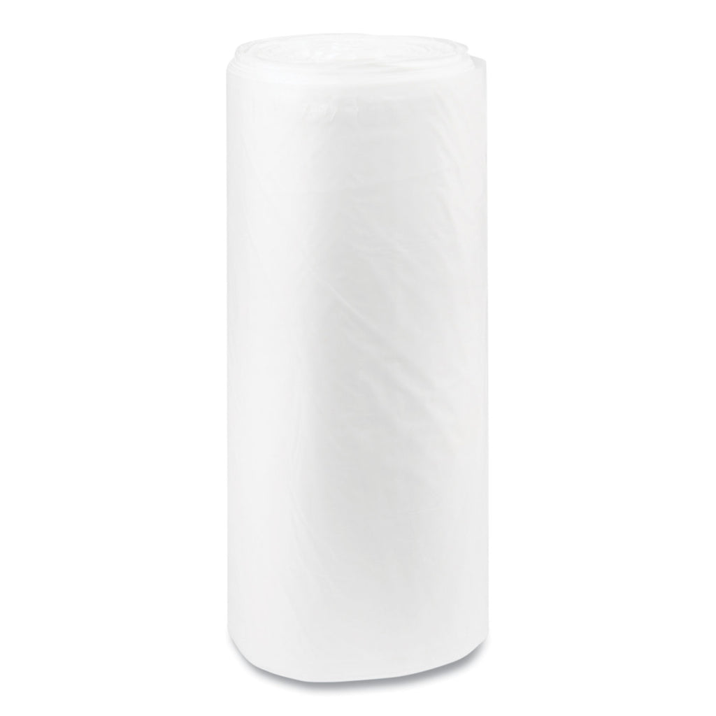 High-Density Commercial Can Liners, 60 gal, 22 mic, 38" x 60", Clear, 25 Bags/Roll, 6 Interleaved Rolls/Carton
