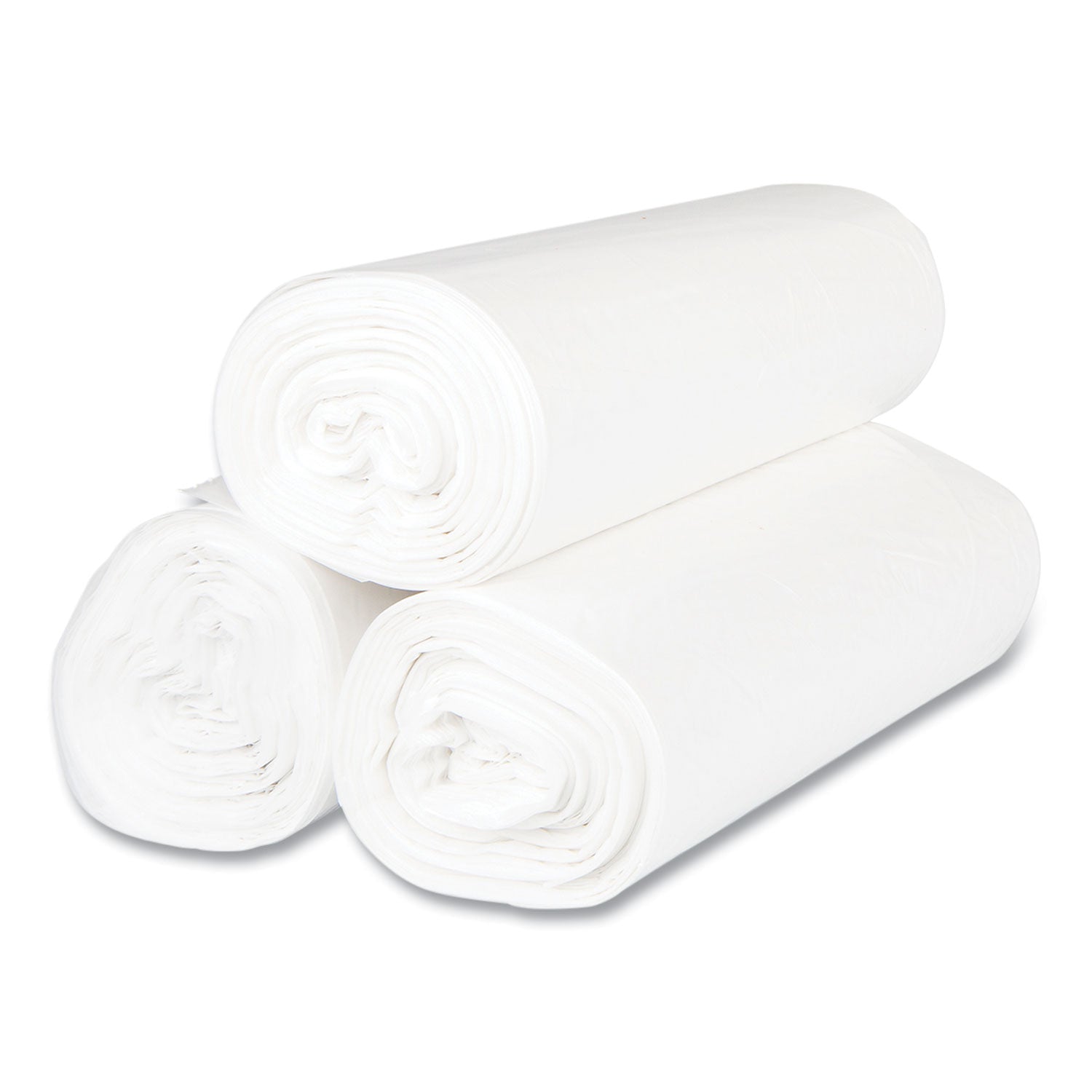 High-Density Commercial Can Liners, 45 gal, 12 mic, 40" x 48", Clear, 25 Bags/Roll, 10 Interleaved Rolls/Carton