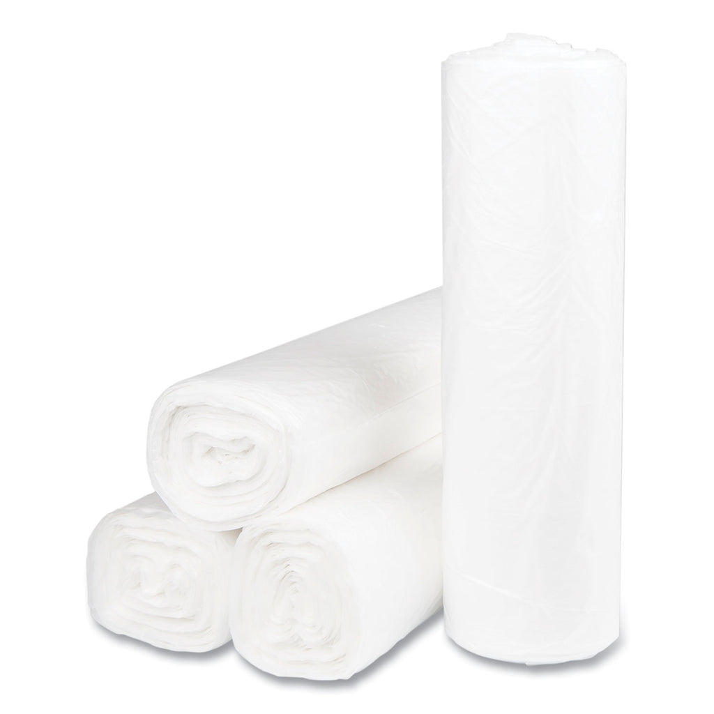 High-Density Commercial Can Liners, 45 gal, 14 mic, 40" x 48", Clear, 25 Bags/Roll, 10 Interleaved Rolls/Carton