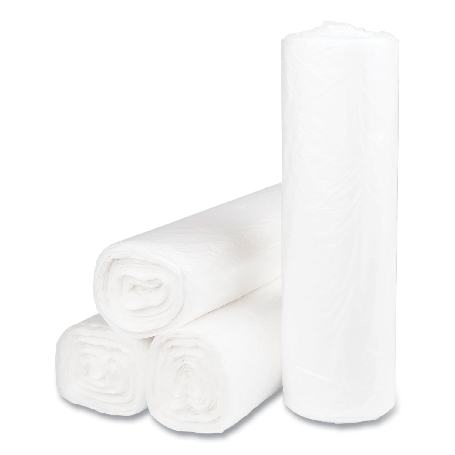 High-Density Commercial Can Liners, 45 gal, 14 mic, 40" x 48", Clear, 25 Bags/Roll, 10 Interleaved Rolls/Carton
