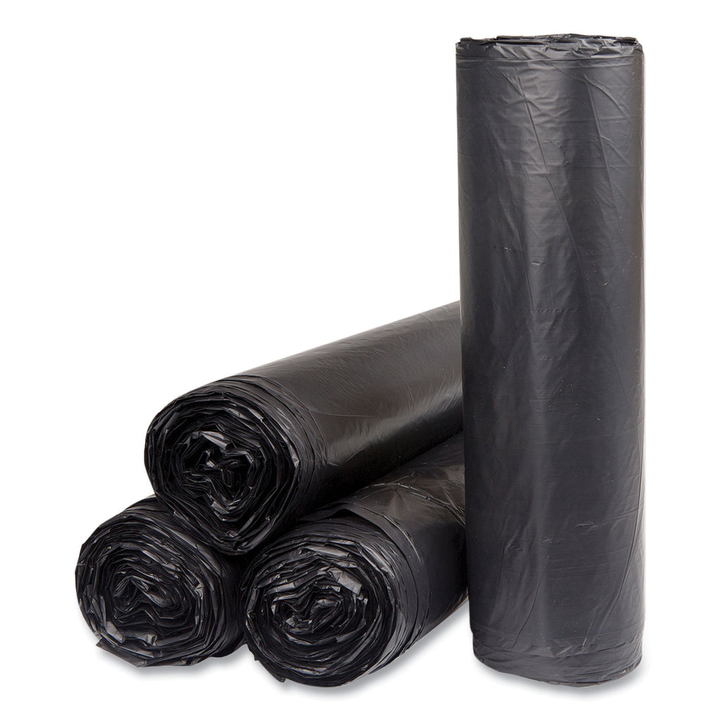 High-Density Commercial Can Liners, 45 gal, 16 mic, 40" x 48", Black, 25 Bags/Roll, 10 Interleaved Rolls/Carton