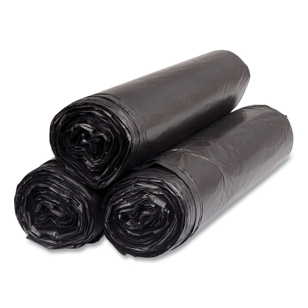 High-Density Commercial Can Liners, 45 gal, 16 mic, 40" x 48", Black, 25 Bags/Roll, 10 Interleaved Rolls/Carton
