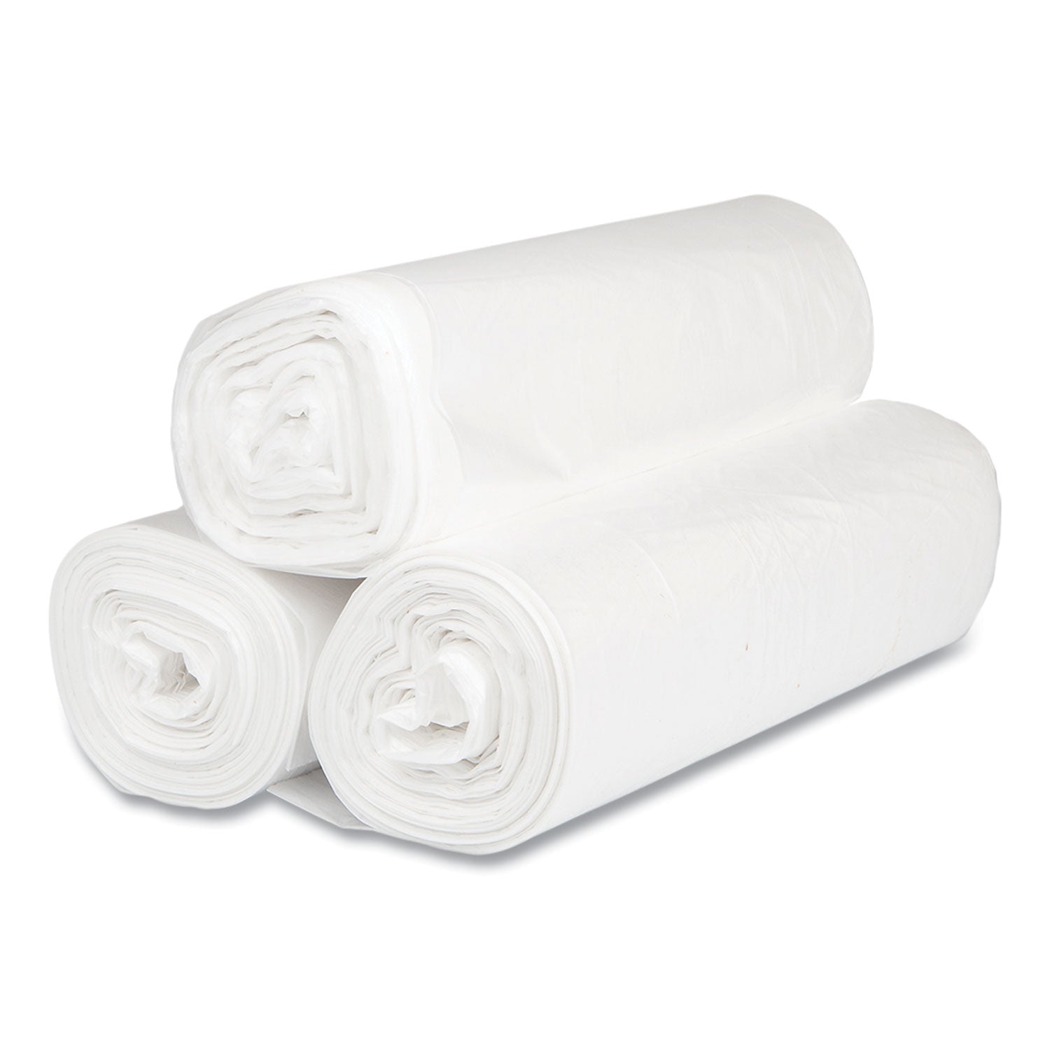 High-Density Commercial Can Liners, 45 gal, 16 mic, 40" x 48", Clear, 25 Bags/Roll, 10 Interleaved Rolls/Carton