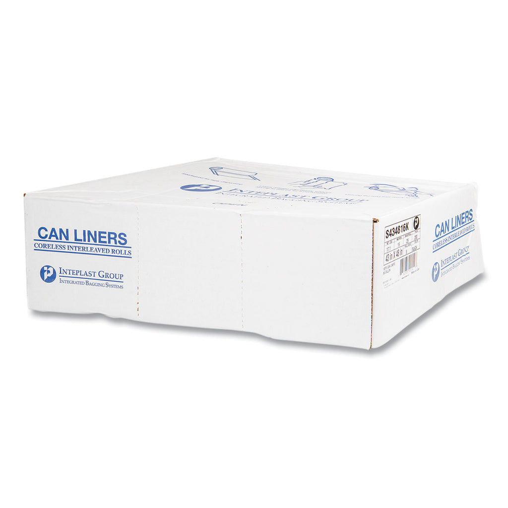 High-Density Commercial Can Liners, 60 gal, 16 mic, 43" x 48", Black, 25 Bags/Roll, 8 Interleaved Rolls/Carton