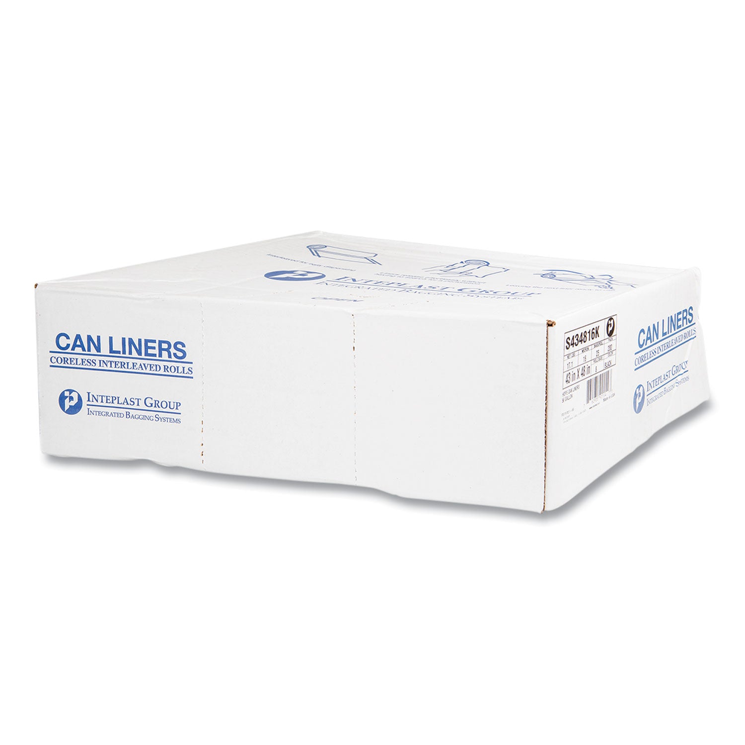 High-Density Commercial Can Liners, 60 gal, 16 mic, 43" x 48", Black, 25 Bags/Roll, 8 Interleaved Rolls/Carton