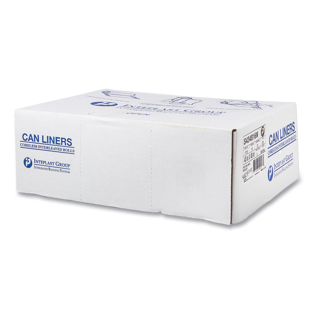 High-Density Commercial Can Liners, 60 gal, 16 mic, 43" x 48", Natural, 25 Bags/Roll, 8 Interleaved Rolls/Carton