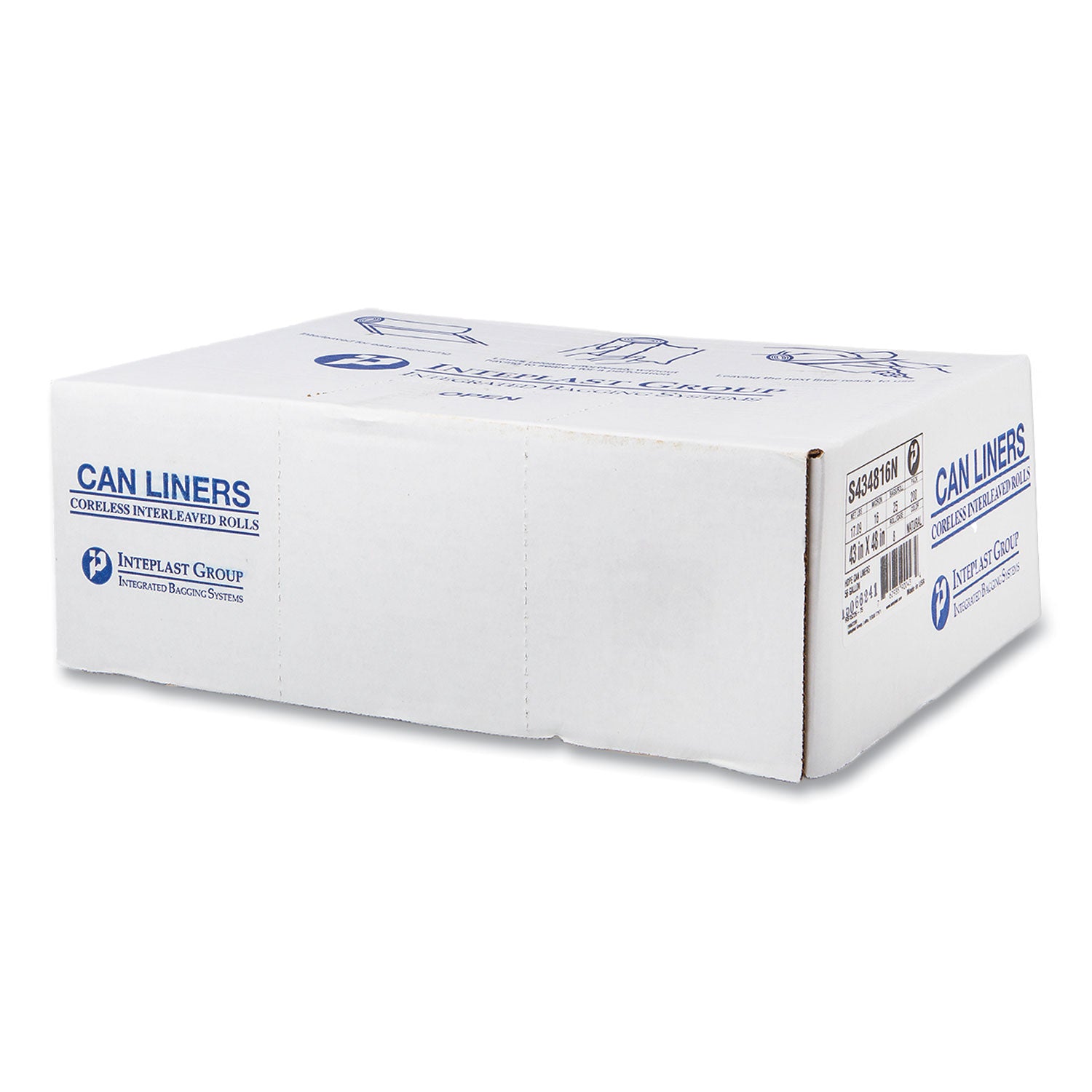 High-Density Commercial Can Liners, 60 gal, 16 mic, 43" x 48", Natural, 25 Bags/Roll, 8 Interleaved Rolls/Carton