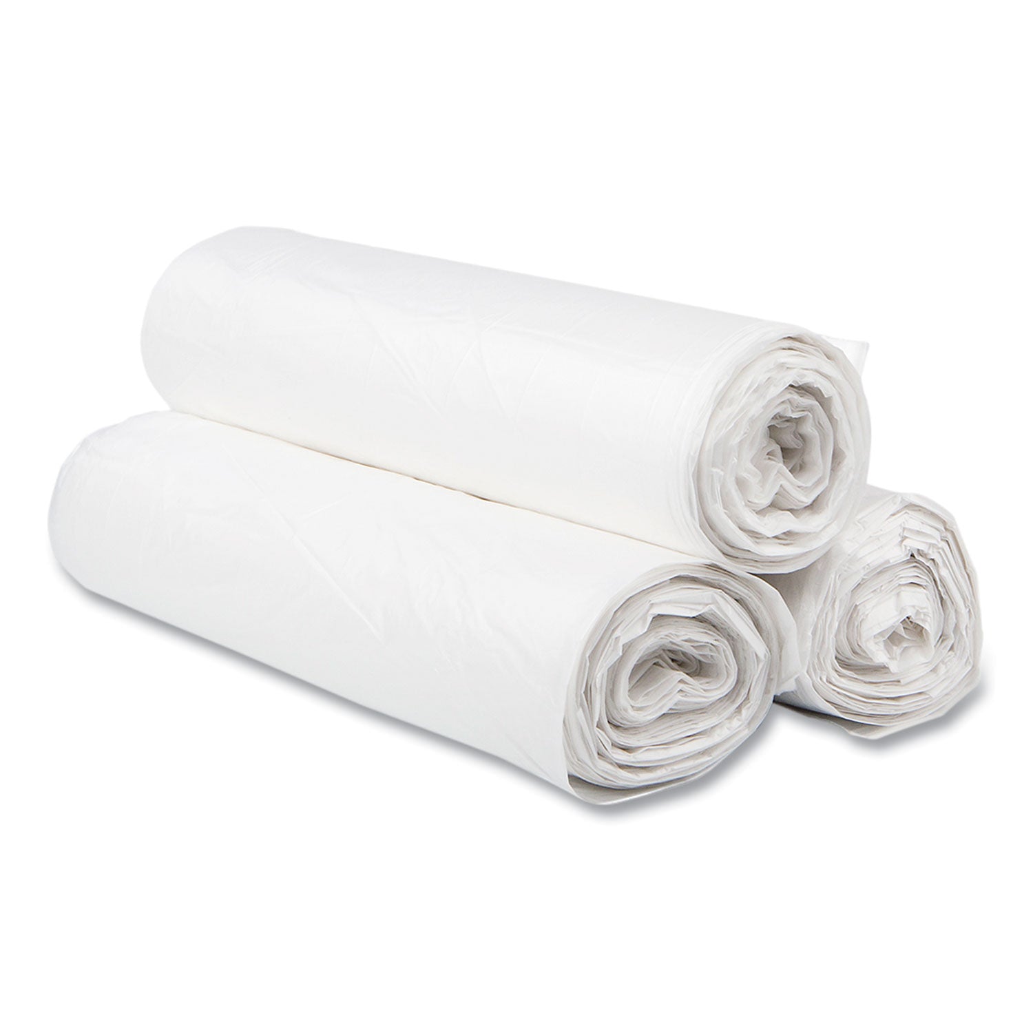 High-Density Commercial Can Liners, 60 gal, 16 mic, 43" x 48", Natural, 25 Bags/Roll, 8 Interleaved Rolls/Carton