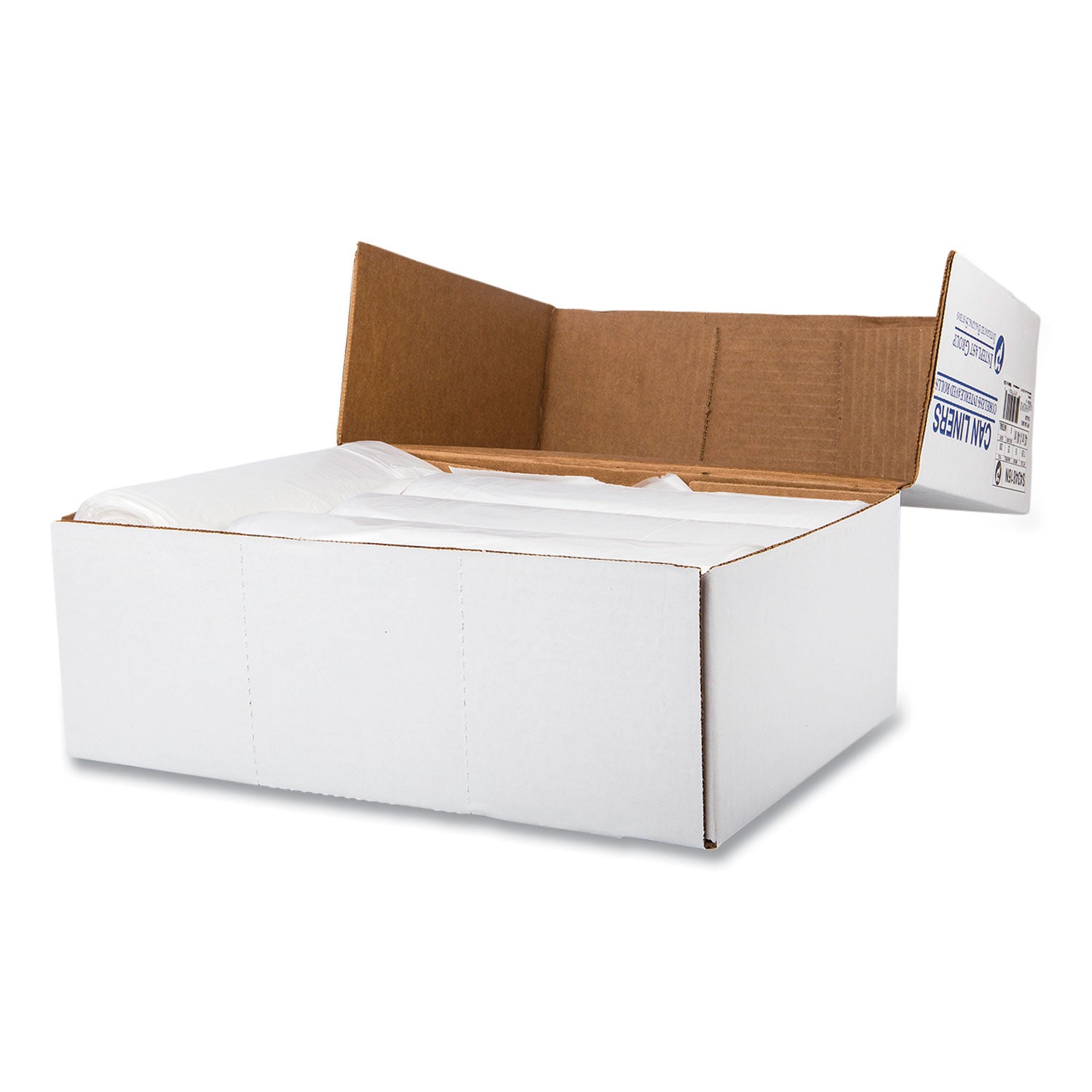 High-Density Commercial Can Liners, 60 gal, 16 mic, 43" x 48", Natural, 25 Bags/Roll, 8 Interleaved Rolls/Carton