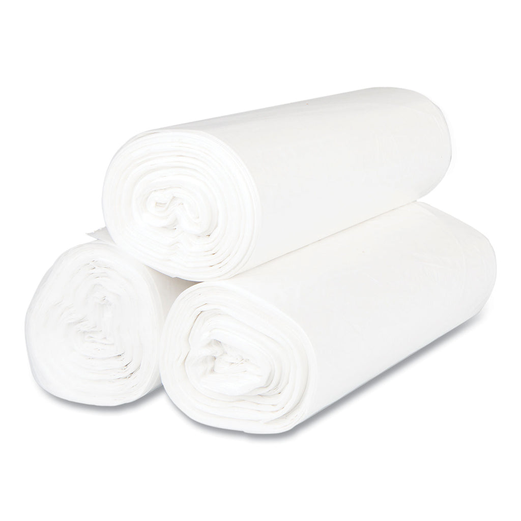 High-Density Commercial Can Liners, 60 gal, 17 mic, 43" x 48", Clear, 25 Bags/Roll, 8 Interleaved Rolls/Carton